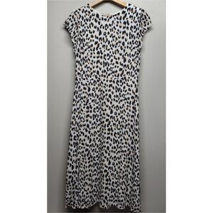 Loft Midi Dress Women Size 6 White Leopard Short Sleeve Feminine Modest Party